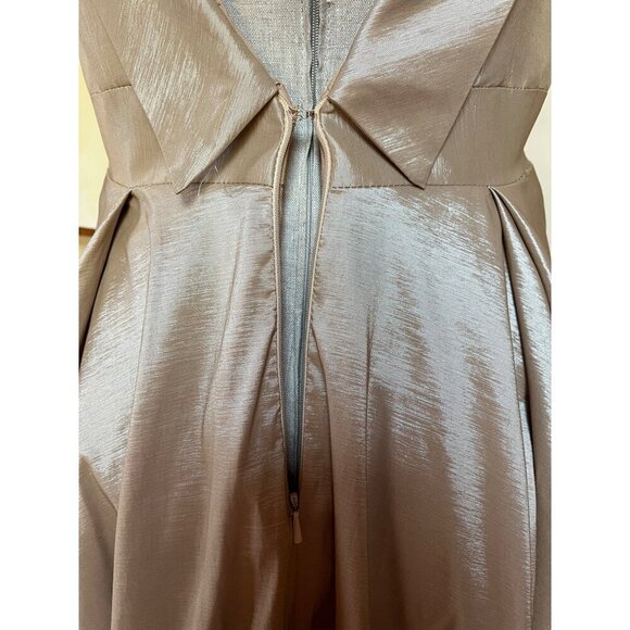 Mac Duggal Formal Dress Tea Length Champagne Taffeta Black Lace Trim Fit & Flare - Picture 11 of 16